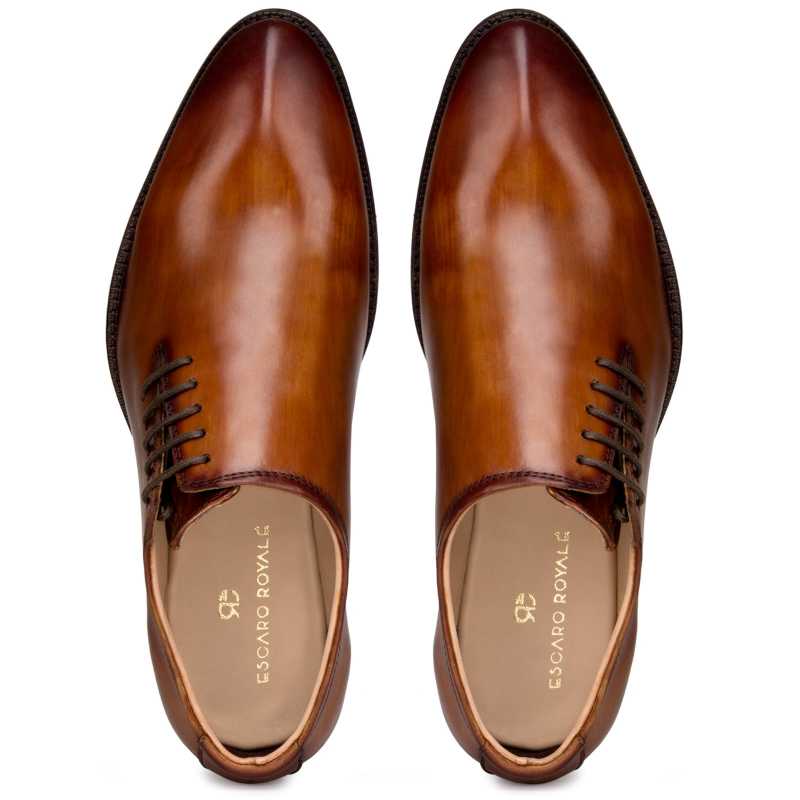 Side Lace-Up Wholecut Oxfords in Cognac - Escaro Royale