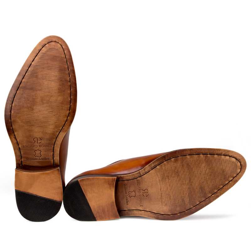 Side Lace-Up Wholecut Oxfords in Cognac - Escaro Royale