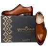 Side Lace-Up Wholecut Oxfords in Cognac - Escaro Royale