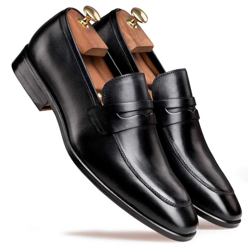 The Flint Penny Loafer In Black - Escaro Royale