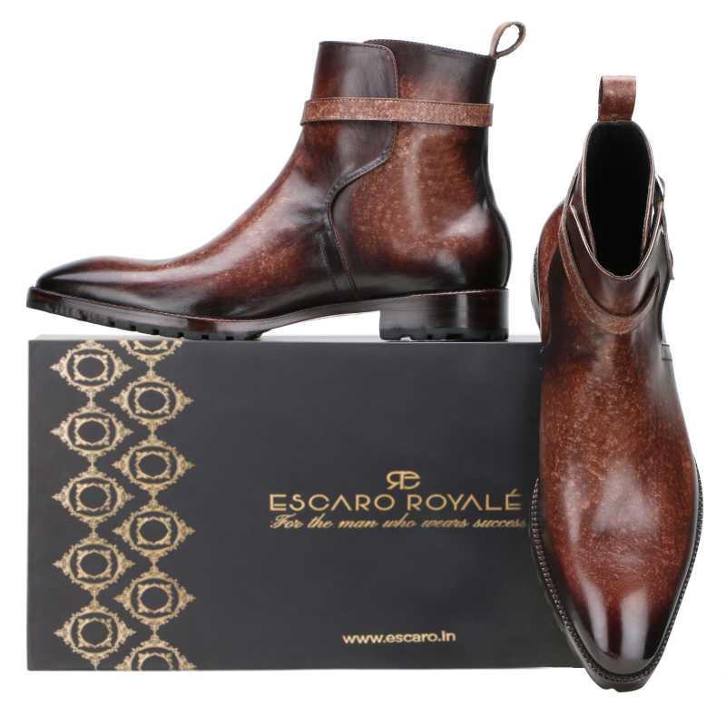 Nebula Marble Brown Jodhpur Leather Boots - Escaro Royale