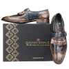 MARK Goodyear Welted Fiddleback PATINA SLIP ON SHOES IN BROWN AND BLUE - Escaro Royale