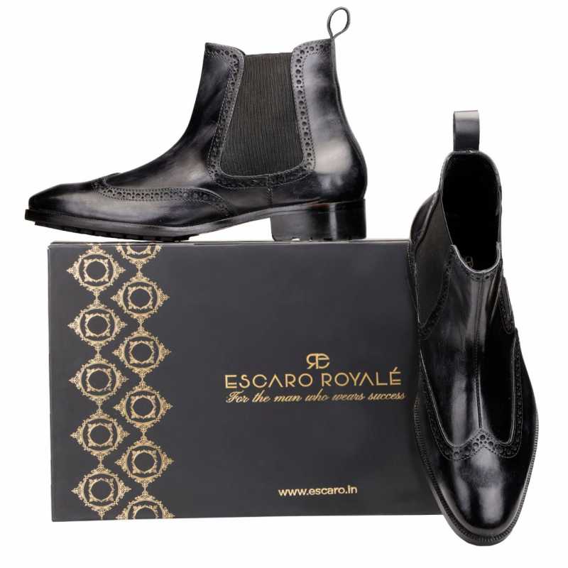 Regal Wingtip Chelsea Boots in Black - Escaro Royale