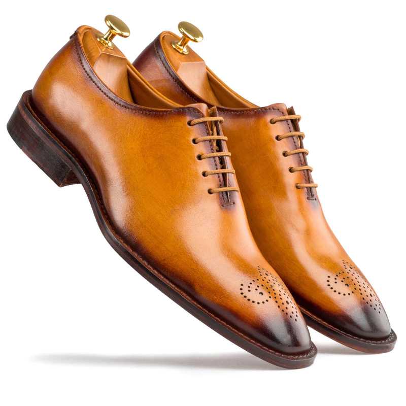 Tan Medallion Wholecut Oxford - Escaro Royale