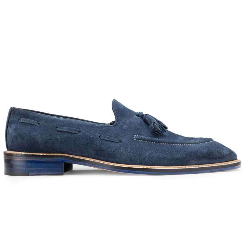 Navy Blue Suede Tassel Loafers - Escaro Royale