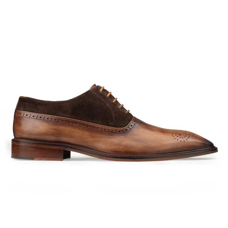 Brown-Tan Medallion Suede Oxford - Escaro Royale