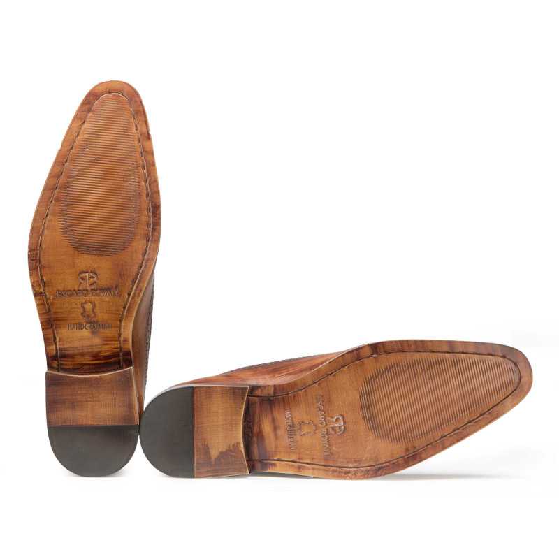 Brown-Tan Medallion Suede Oxford - Escaro Royale