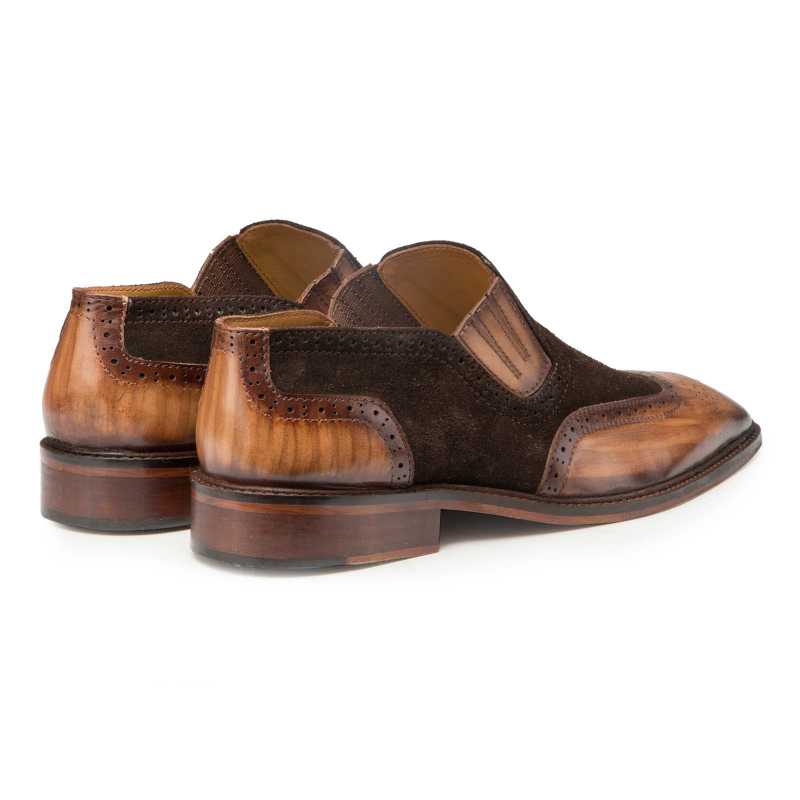Brown-Tan Wingtip Slip On - Escaro Royale