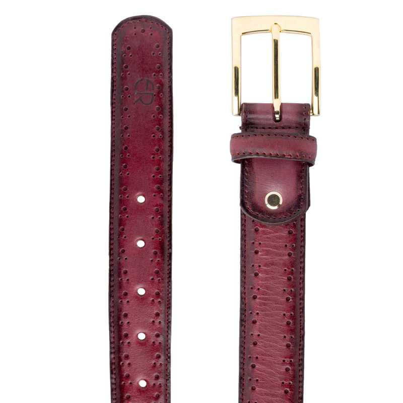 Wine burnished Brogue Leather belt - Escaro Royale