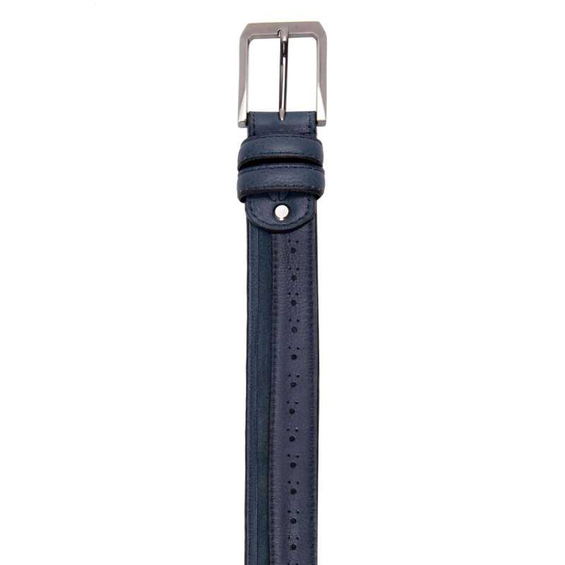 Blue Brogue Suede Belt - Escaro Royale
