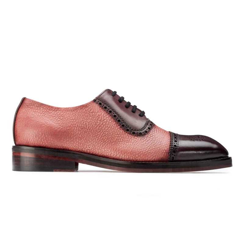 “Carlo” Medallion Captoe Dual-Textured Cherry Oxford - Escaro Royale