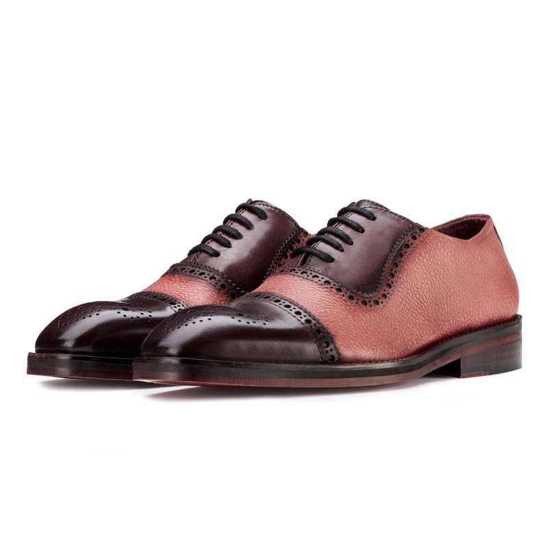 “Carlo” Medallion Captoe Dual-Textured Cherry Oxford - Escaro Royale