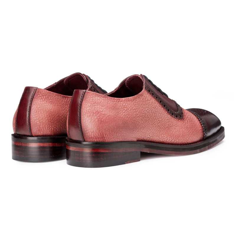 “Carlo” Medallion Captoe Dual-Textured Cherry Oxford - Escaro Royale