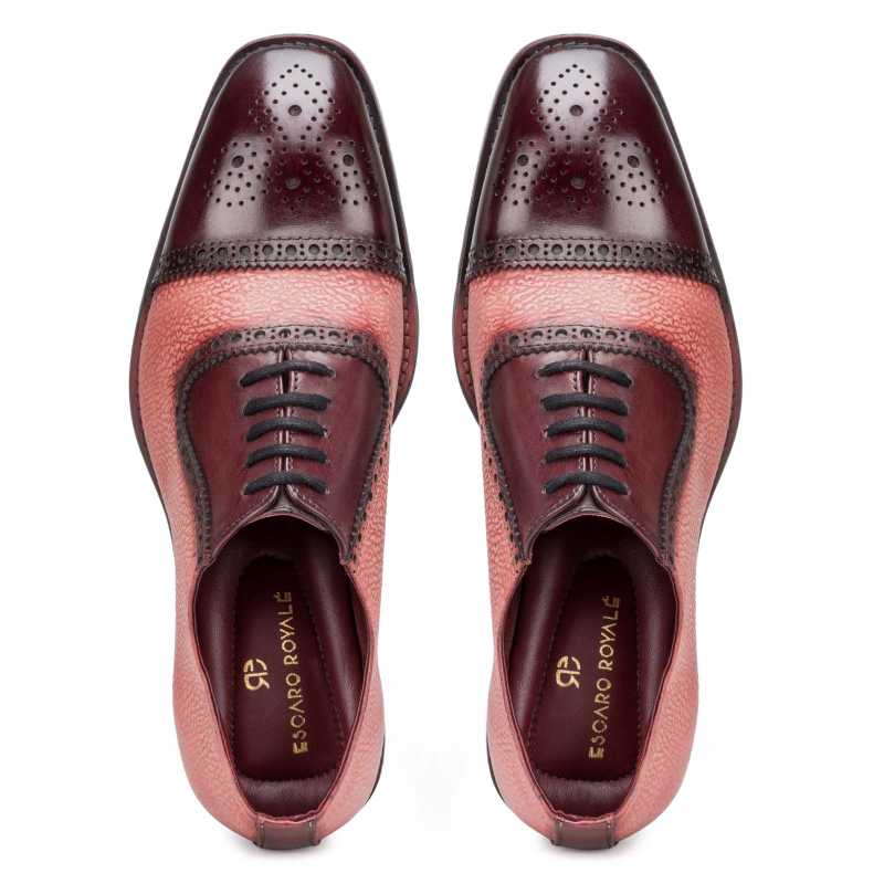 “Carlo” Medallion Captoe Dual-Textured Cherry Oxford - Escaro Royale