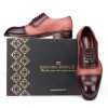 “Carlo” Medallion Captoe Dual-Textured Cherry Oxford - Escaro Royale
