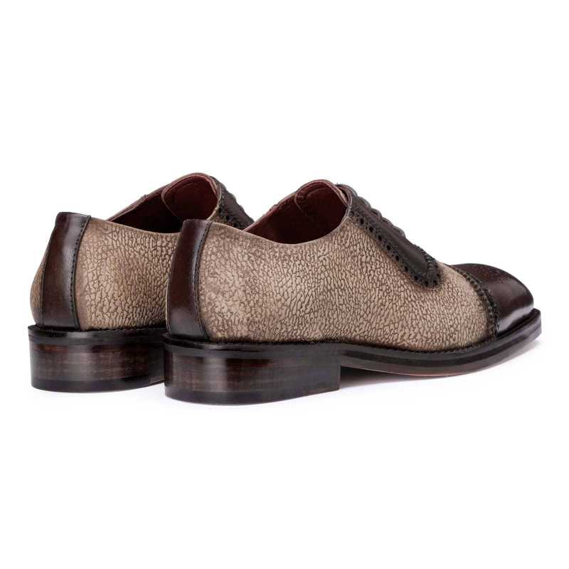 Carlo Medallion Captoe Dual-Pattern Brown Oxford - Escaro Royale