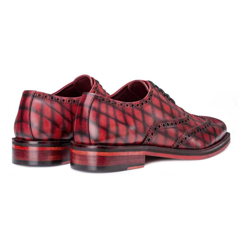 Corleone Handpainted Check Burgundy Brogues - Escaro Royale