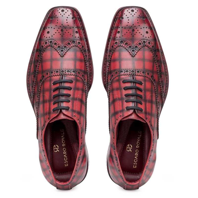 Corleone Handpainted Check Burgundy Brogues - Escaro Royale