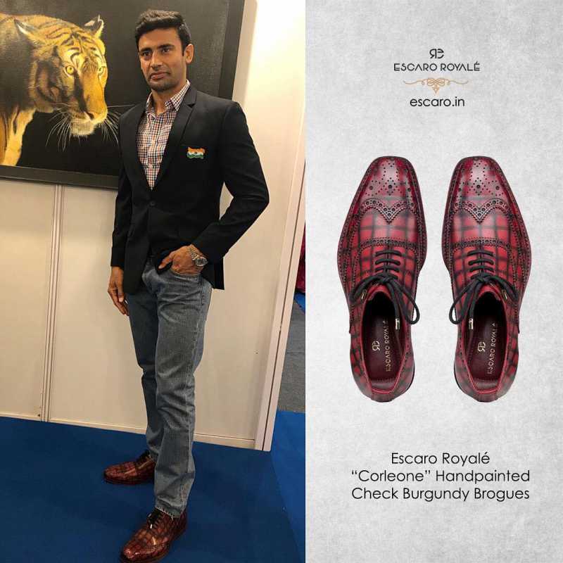Corleone Handpainted Check Burgundy Brogues - Escaro Royale