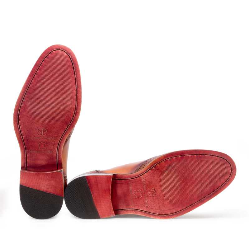 Tessio Dual-Shade Burnished Tan Wingtip Brogues - Escaro Royale