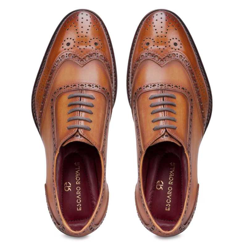 Tessio Dual-Shade Burnished Tan Wingtip Brogues - Escaro Royale
