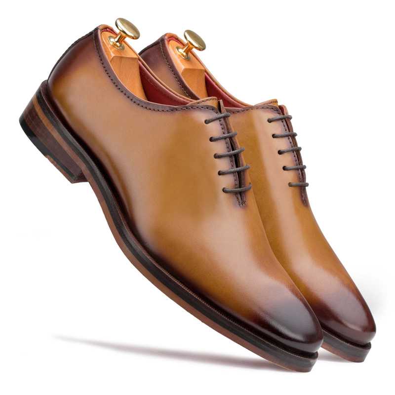 Tan Burnished Handpainted Wholecut Oxford - Escaro Royale