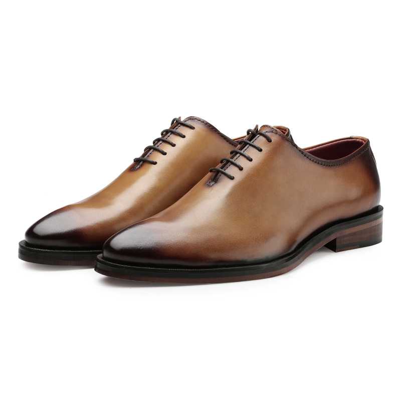 Tan Burnished Handpainted Wholecut Oxford - Escaro Royale