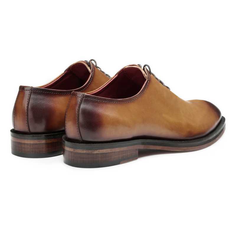 Tan Burnished Handpainted Wholecut Oxford - Escaro Royale