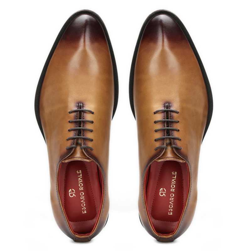 Tan Burnished Handpainted Wholecut Oxford - Escaro Royale