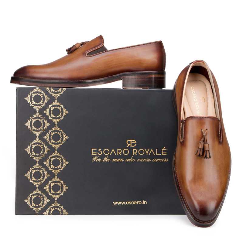 Handpainted Tan Tassel Loafer - Escaro Royale