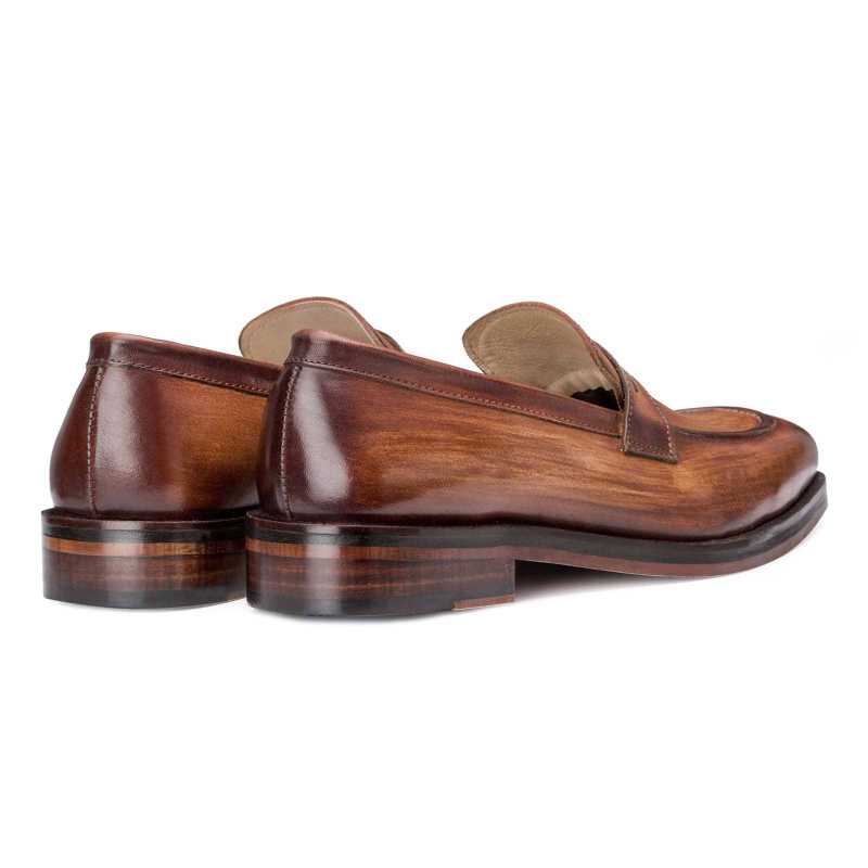 Wooden Finish Handpainted Tan Penny Loafer - Escaro Royale