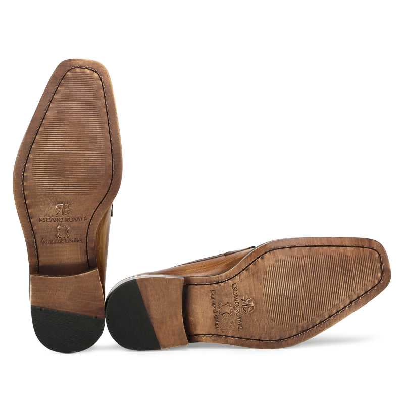 Wooden Finish Handpainted Tan Penny Loafer - Escaro Royale