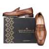 Wooden Finish Handpainted Tan Penny Loafer - Escaro Royale