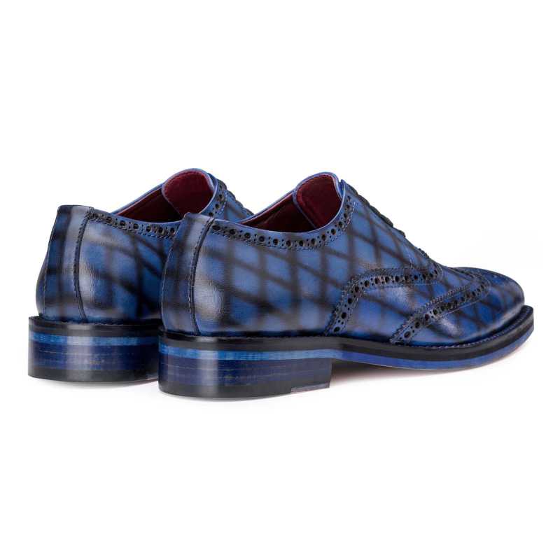 Corleone Handpainted Check Blue Brogues - Escaro Royale