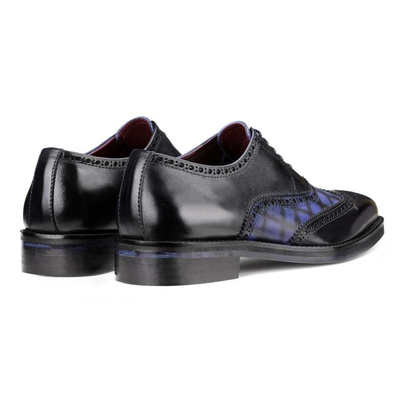 Amato Handpainted Black & Blue Check Brogues - Escaro Royale