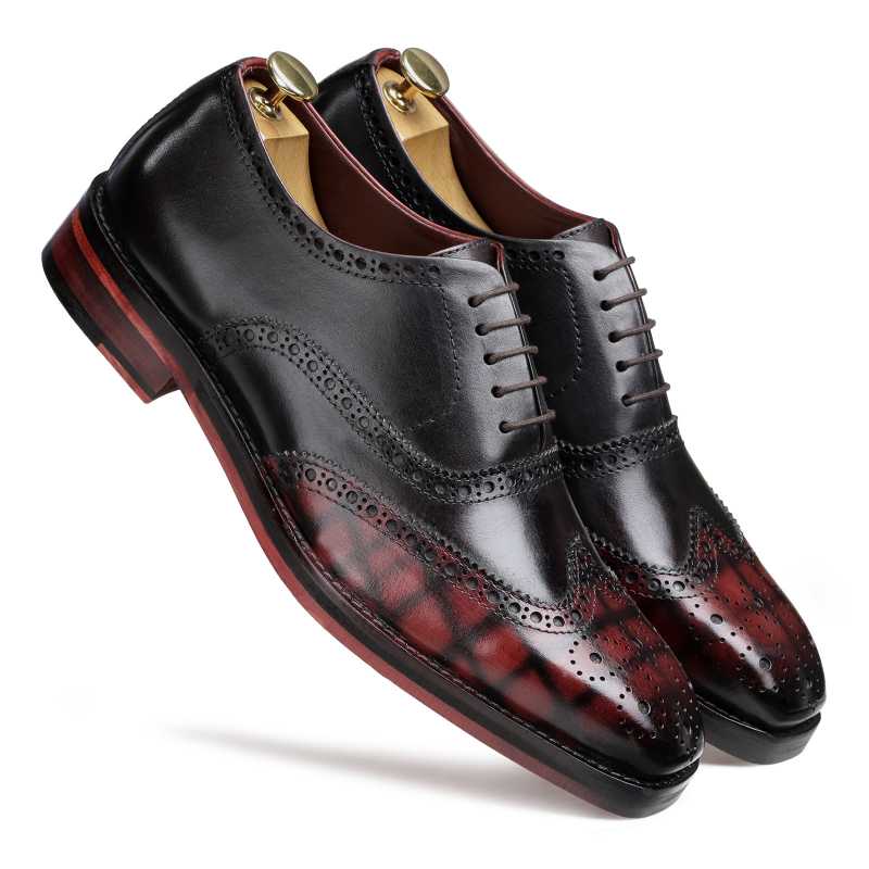 Ralph Handpainted Check Black & Burgundy Brogues - Escaro Royale