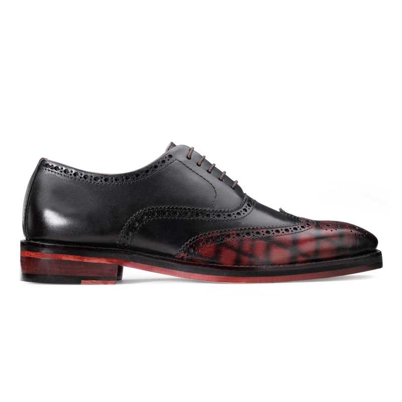 Ralph Handpainted Check Black & Burgundy Brogues - Escaro Royale