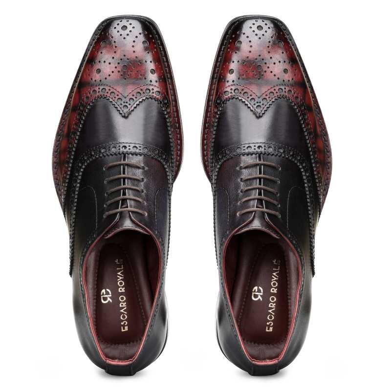 Ralph Handpainted Check Black & Burgundy Brogues - Escaro Royale