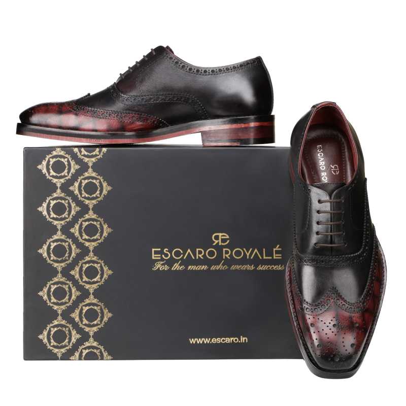 Ralph Handpainted Check Black & Burgundy Brogues - Escaro Royale