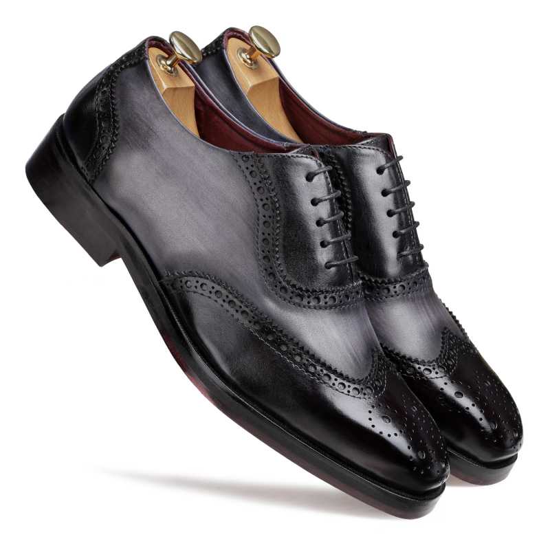 Carlo Handpainted Burnished Wingtip Black Brogues - Escaro Royale