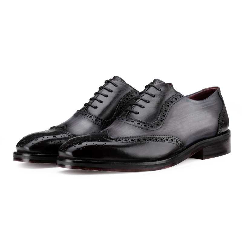 Carlo Handpainted Burnished Wingtip Black Brogues - Escaro Royale