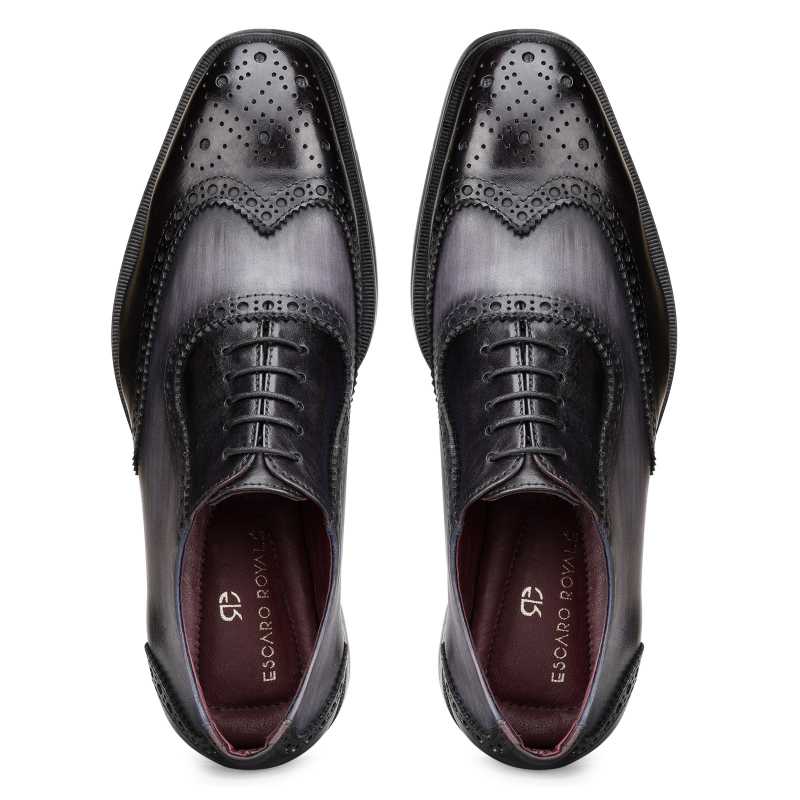 Carlo Handpainted Burnished Wingtip Black Brogues - Escaro Royale