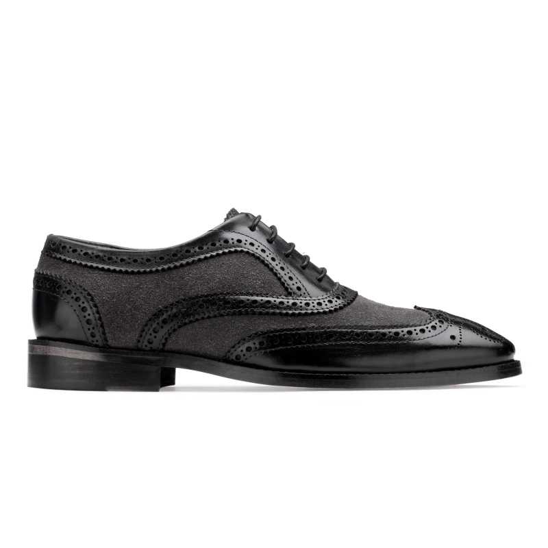 The London Wingtip Brogues in Black-Gray - Escaro Royale
