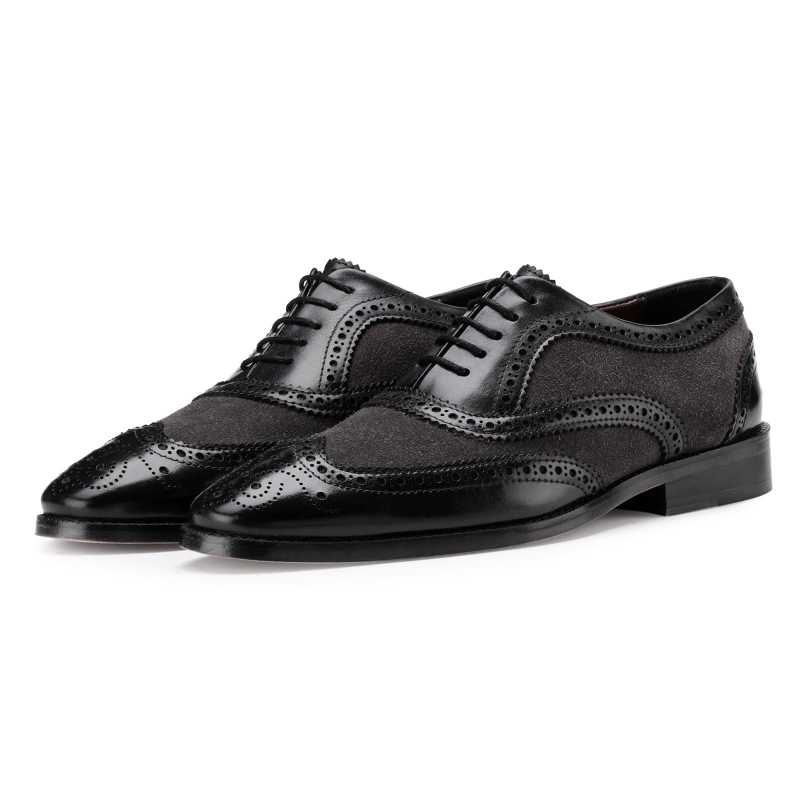 The London Wingtip Brogues in Black-Gray - Escaro Royale