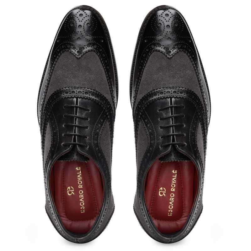 The London Wingtip Brogues in Black-Gray - Escaro Royale