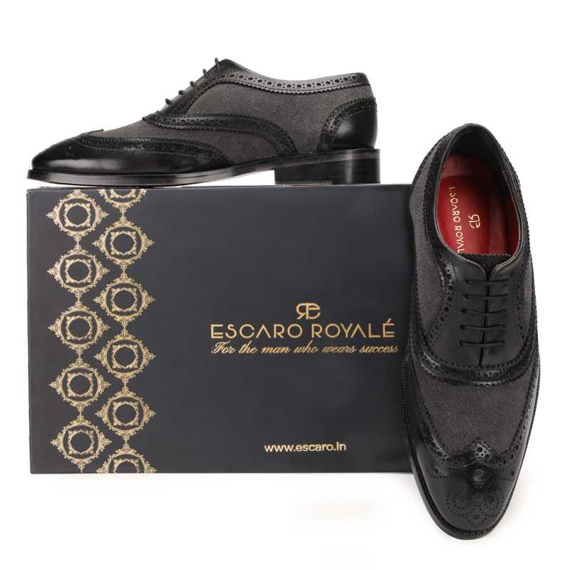 The London Wingtip Brogues in Black-Gray - Escaro Royale