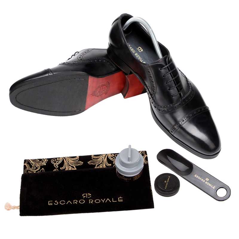 The Vienna Toecap Oxfords in Black - Escaro Royale