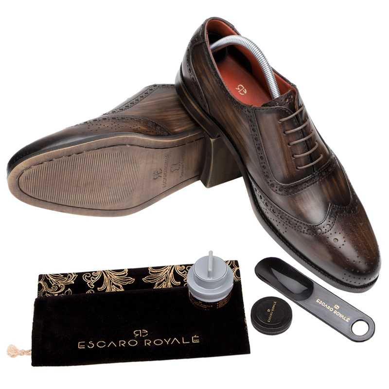 Don Vito Two-Tone Wingtip Brown Brogues - Escaro Royale