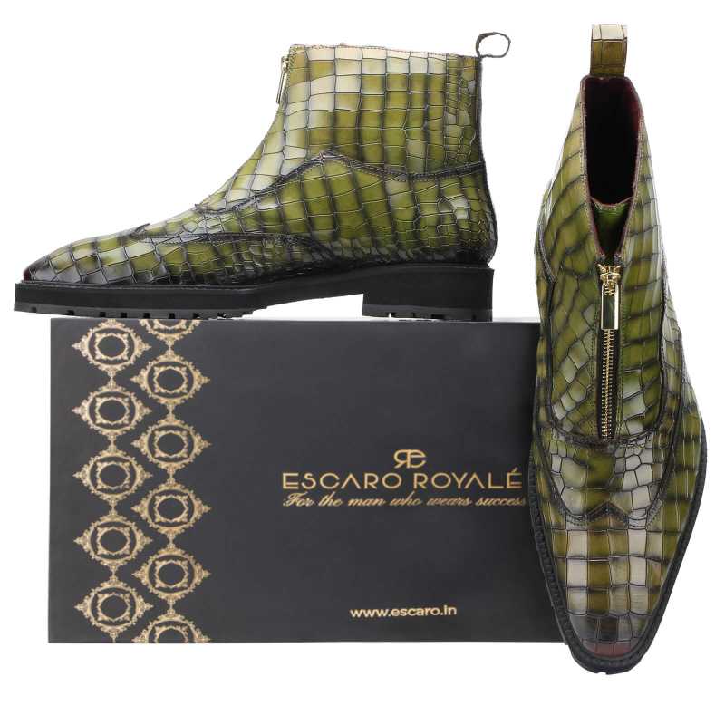 Owen Green Zipper Boots - Escaro Royale
