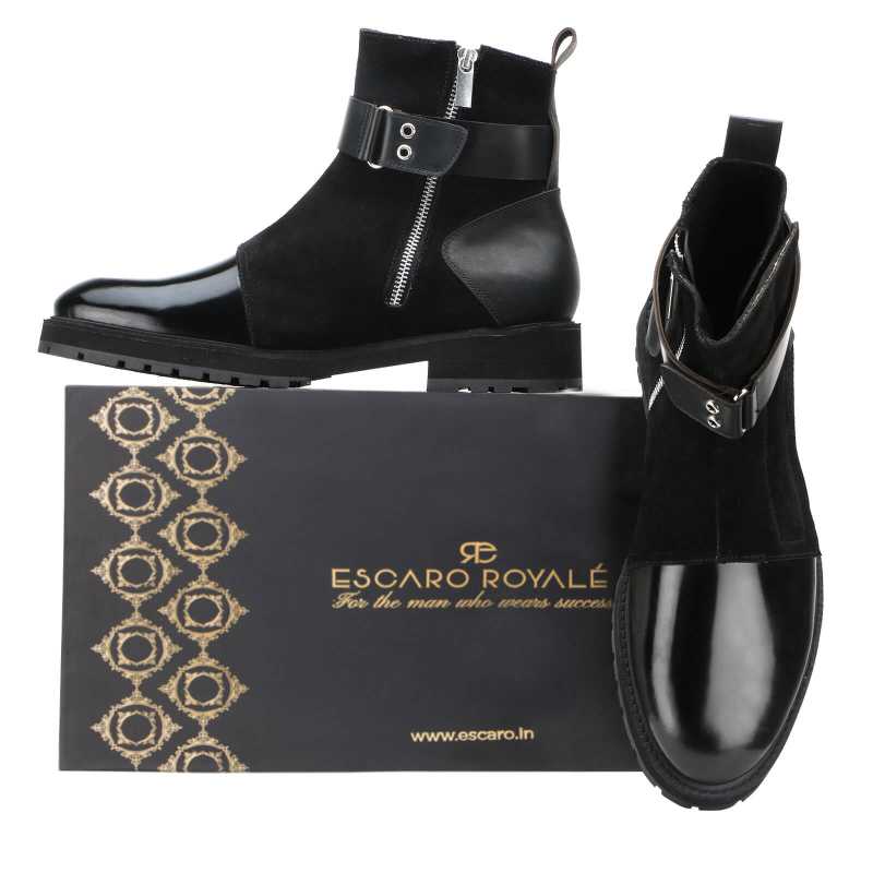 Onyx Black Zipper Boots - Escaro Royale
